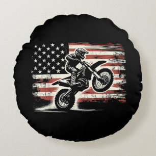 Dirt Bike American Flag Motocross Biker Vintag USA Rundes Kissen