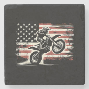 Dirt Bike American Flag Motocross Biker Vintag USA Steinuntersetzer