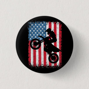 Dirt Bike Amerikanische Flagge Motocross Biker Män Button