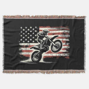 Dirt Bike Amerikanische Flagge Motocross Biker Vin Decke