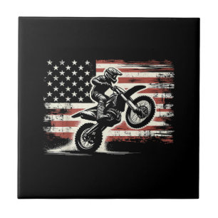 Dirt Bike Amerikanische Flagge Motocross Biker Vin Fliese