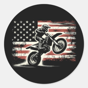 Dirt Bike Amerikanische Flagge Motocross Biker Vin Runder Aufkleber