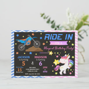 Dirt Bike & Einhorn Gemeinsame Geburtstagseinladun Einladung
