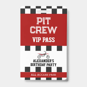 Dirt Bike Geburtstagsfeier Pit Crew VIP Pass Ausweis