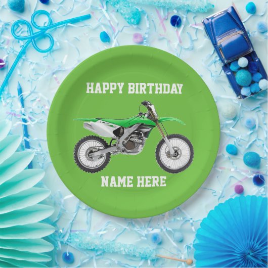 Dirt Bike Green Birthday Sportpapier Teller (Party)