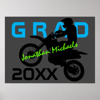 Dirt Bike Motocross Blue Green Grau Abschluss Poster