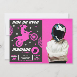 Dirt Bike Motocross Motorbike Mädchen Foto Geburts Einladung