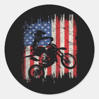 Dirt Bike Motocross USA American Flag Patriotic Runder Aufkleber