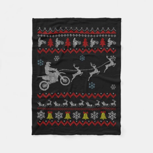 Dirt Bike Motorcycle Pajama Ugly Christmas Biker Fleecedecke (Vorderseite)
