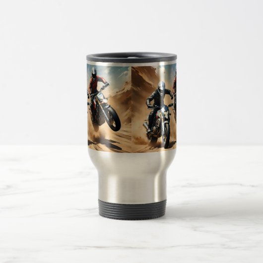 Dirt Bike Motorräder Racing in der Wüste, Reisebecher (Mittel)