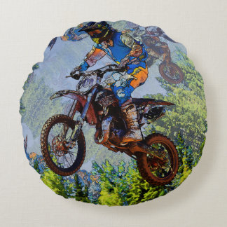 Dirt-Bike-Narren - Motocross-Racers Rundes Kissen