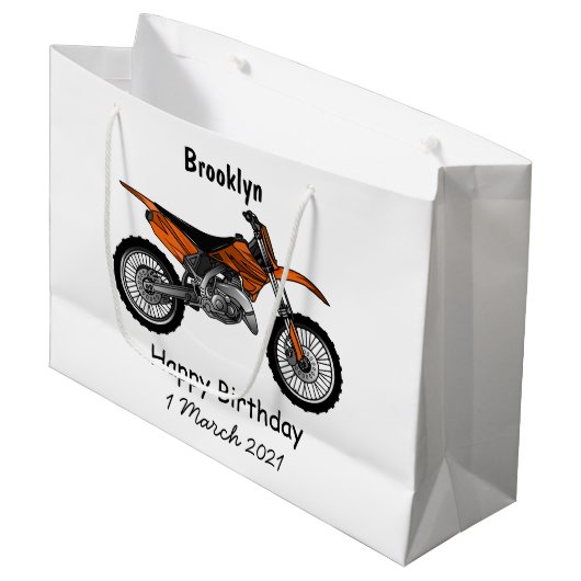 Dirt bike off-road motorrad / motocross-Cartoon Große Geschenktüte (Vorderseite Schrägansicht)