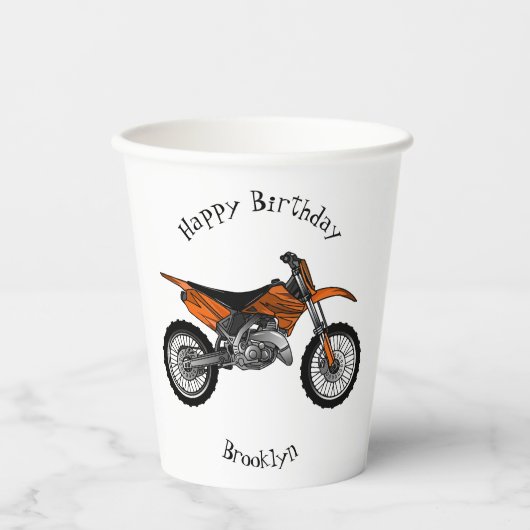 Dirt bike off-road motorrad / motocross-Cartoon Pappbecher (Vorderseite)