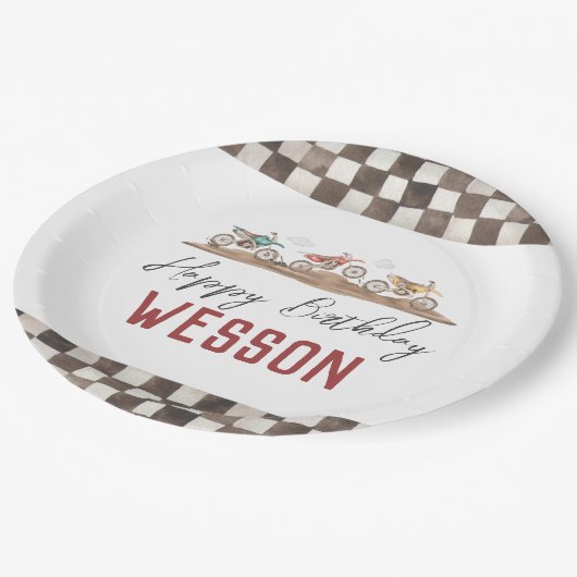 Dirt Bike Party Teller, Motorrad-Teller Pappteller (Schrägansicht)