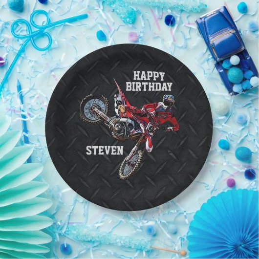 Dirt Bike Red Birthday Sport Motorrad Cool Pappteller (Party)