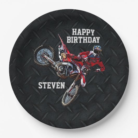Dirt Bike Red Birthday Sport Motorrad Cool Pappteller (Vorderseite)