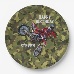 Dirt Bike Red Birthday Sport Motorrad Coole Camouf Pappteller