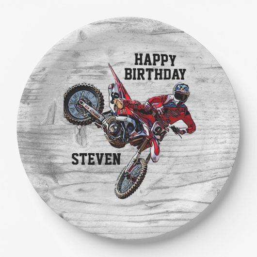 Dirt Bike Red Birthday Sport Motorrad Cooles Papie Pappteller (Vorderseite)