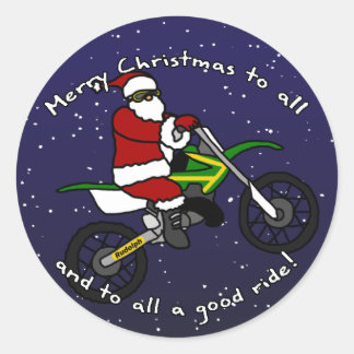 Dirt Bike Santa Runder Aufkleber