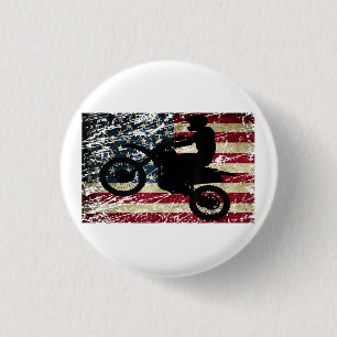Dirt Bike USA Flag T - Shirt Motocross American Fl Button