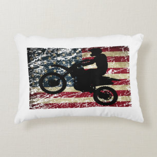 Dirt Bike USA Flag T - Shirt Motocross American Fl Dekokissen