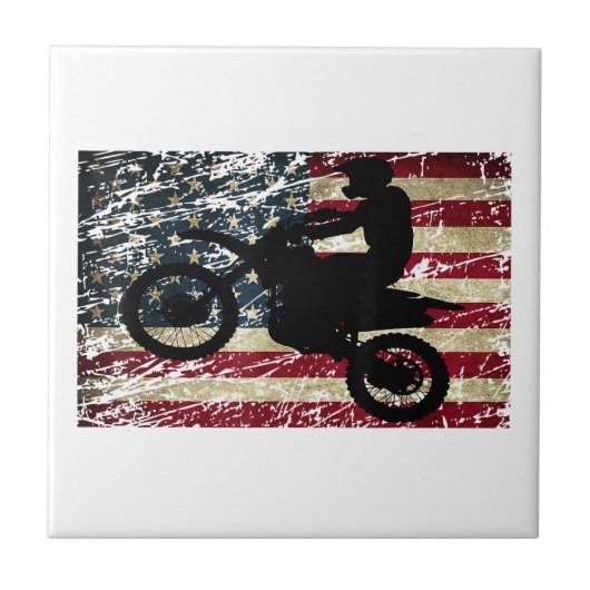 Dirt Bike USA Flag T - Shirt Motocross American Fl Fliese (Vorderseite)