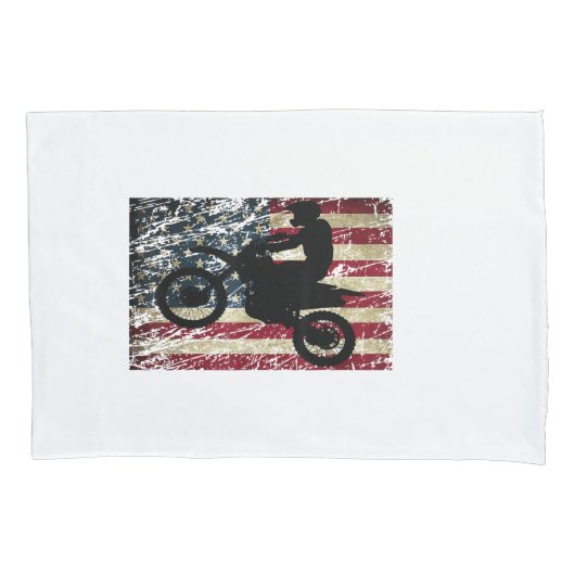 Dirt Bike USA Flag T - Shirt Motocross American Fl Kissenbezug (Vorderseite)
