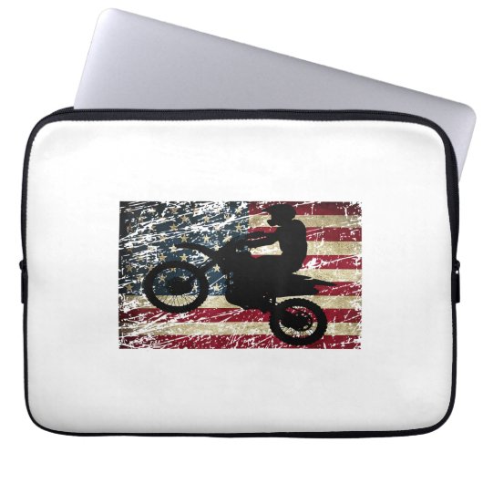 Dirt Bike USA Flag T - Shirt Motocross American Fl Laptopschutzhülle (Vorderseite)