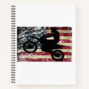 Dirt Bike USA Flag T - Shirt Motocross American Fl Notizblock