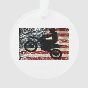 Dirt Bike USA Flag T - Shirt Motocross American Fl Ornament