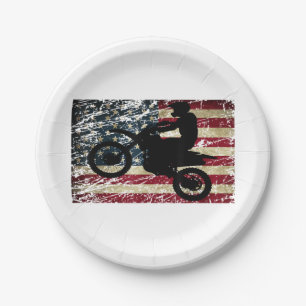 Dirt Bike USA Flag T - Shirt Motocross American Fl Pappteller