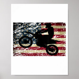 Dirt Bike USA Flag T - Shirt Motocross American Fl Poster