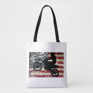 Dirt Bike USA Flag T - Shirt Motocross American Fl Tasche