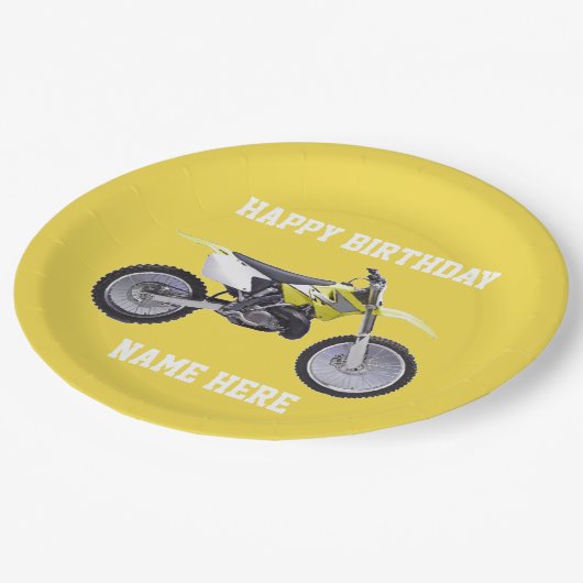 Dirt Bike Yelllow Birthday Sport Paper Teller (Schrägansicht)