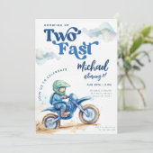 Dirt Bike Zwei Fast Green Blue Geburtstag Einladung (Stehend Vorderseite)