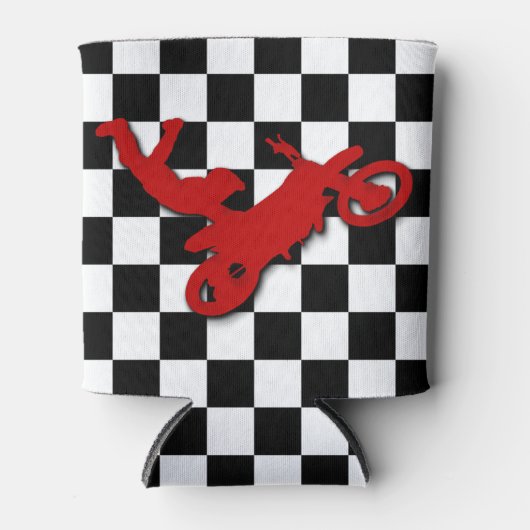 Dirt Biker auf Schachbrettmuster Dosenkühler (Vorderseite)