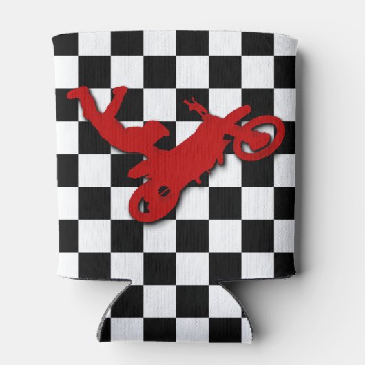 Dirt Biker auf Schachbrettmuster Dosenkühler (Rückseite)