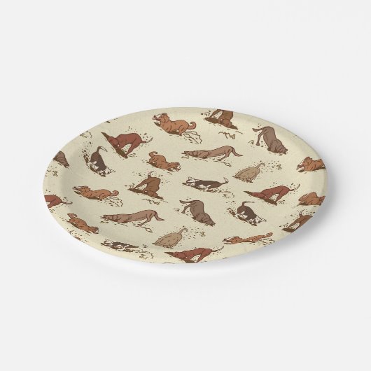 Dirt Digging Hunde - Strandurlaub Muster. Pappteller (Schrägansicht)