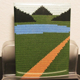 Dirt Road Grass Lake Hills Kunst-Crochet Print Magnet