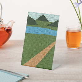 Dirt Road Green Landschaft Artisan Crochet Print Sockelschild