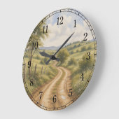 Dirt Road Wall Clock — Rustic Landscape Design Große Wanduhr (Winkel)