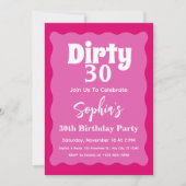 Dirty30 Hot Pink Wavy Curve Squiggle 30. Geburtsta Einladung (Vorderseite)