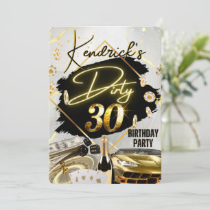 Dirty 30 Black Gold Casino Luxus-Geburtstagsfeier Einladung