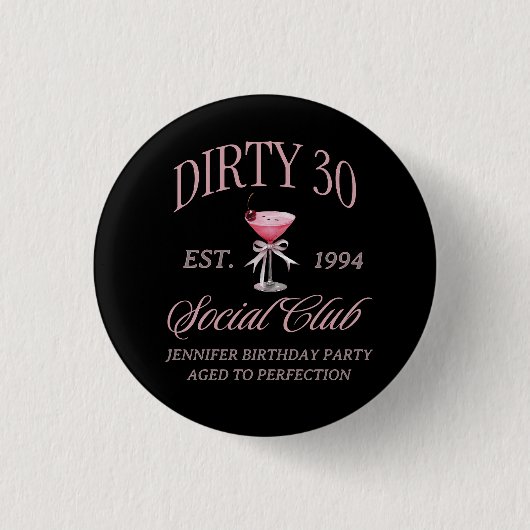 Dirty 30 Coquette Martini mit Bow Button (Vorderseite)