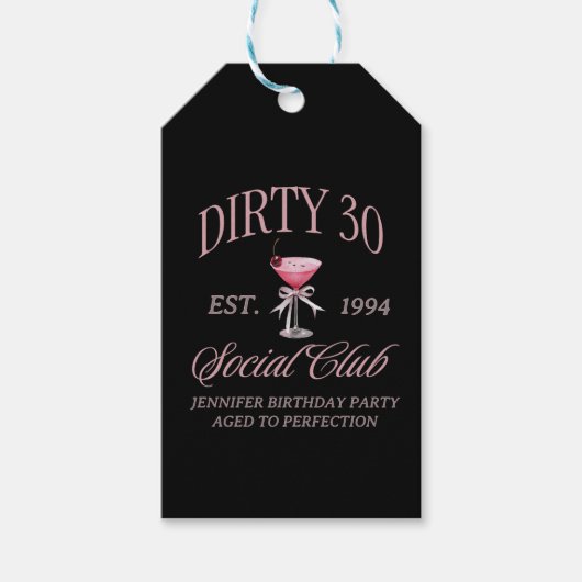 Dirty 30 Coquette Martini mit Bow Geschenkanhänger (Vorderseite)
