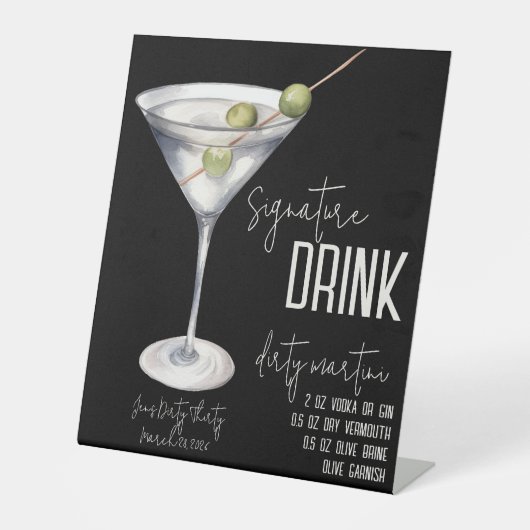 Dirty 30, Dirty Martini Signature Drink Menü Sockelschild (Vorderseite)