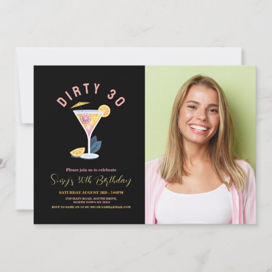 Dirty 30 Frauen Geburtstag Dreißig Cocktails Foto Einladung (Vorderseite)