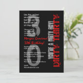 Dirty 30. Geburtstag Black Red Dirty Boy Einladung (Stehend Vorderseite)