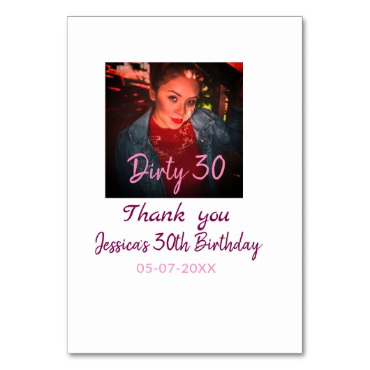 Dirty 30 Geburtstag hinzufügen Name pink hinzufüge Tischnummer (Vorderseite)