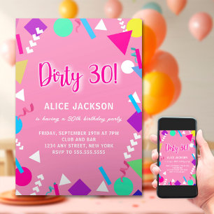 Dirty 30 Geburtstag Pink und Retro Einladung